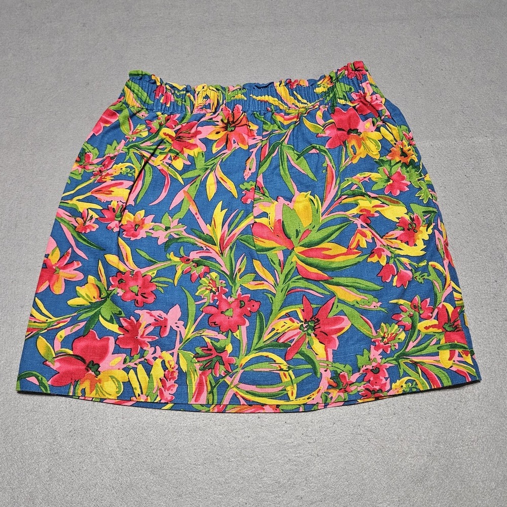 J Crew Sidewalk Mini Skirt Size 4 Linen Cotton Pull On Lined Floral Tropical‎